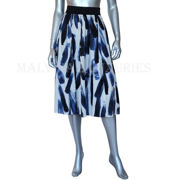 DOLCE & GABBANA SKIRT PAINT BRUSH STROKE FULL WHITE BLUE COTTON sz IT 40 US 4 - Picture 3 of 10